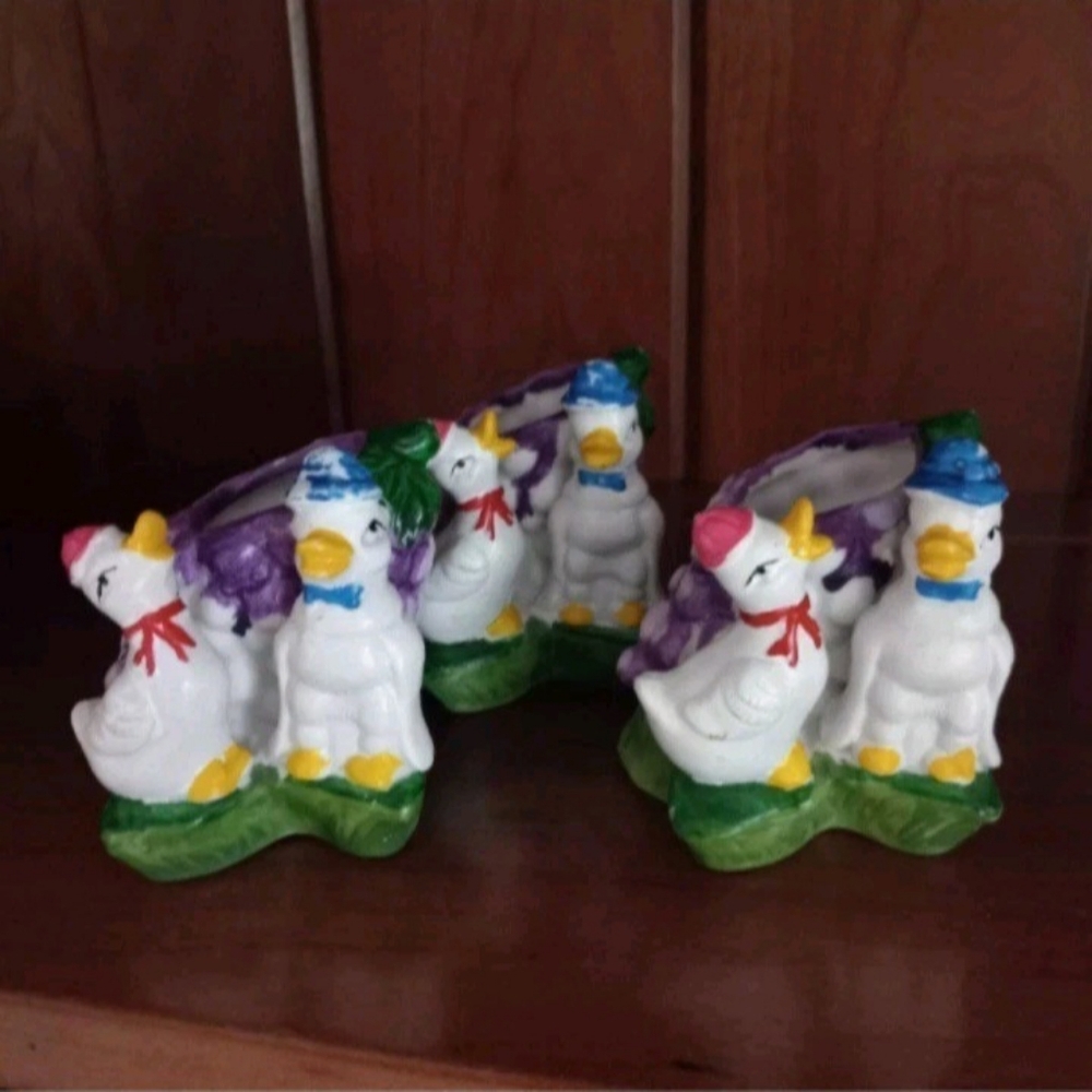 Porcelain Ceramic Duck & Grape Whimsical Kitschy Taper Candle Holders